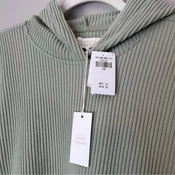 Abercrombie & Fitch NEW Lounge Cozy Rib Pullover Hoodie Sweatshirt Green S/M - Picture 3 of 6